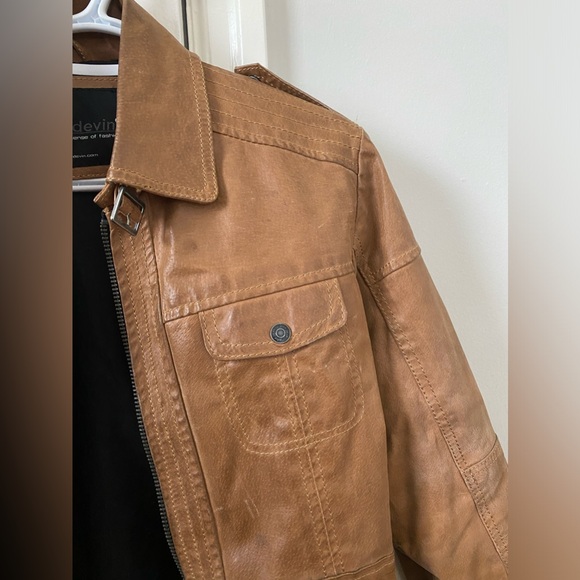 John Devin Mens brown full zip leather jacket coat size xs - Picture 3 of 7